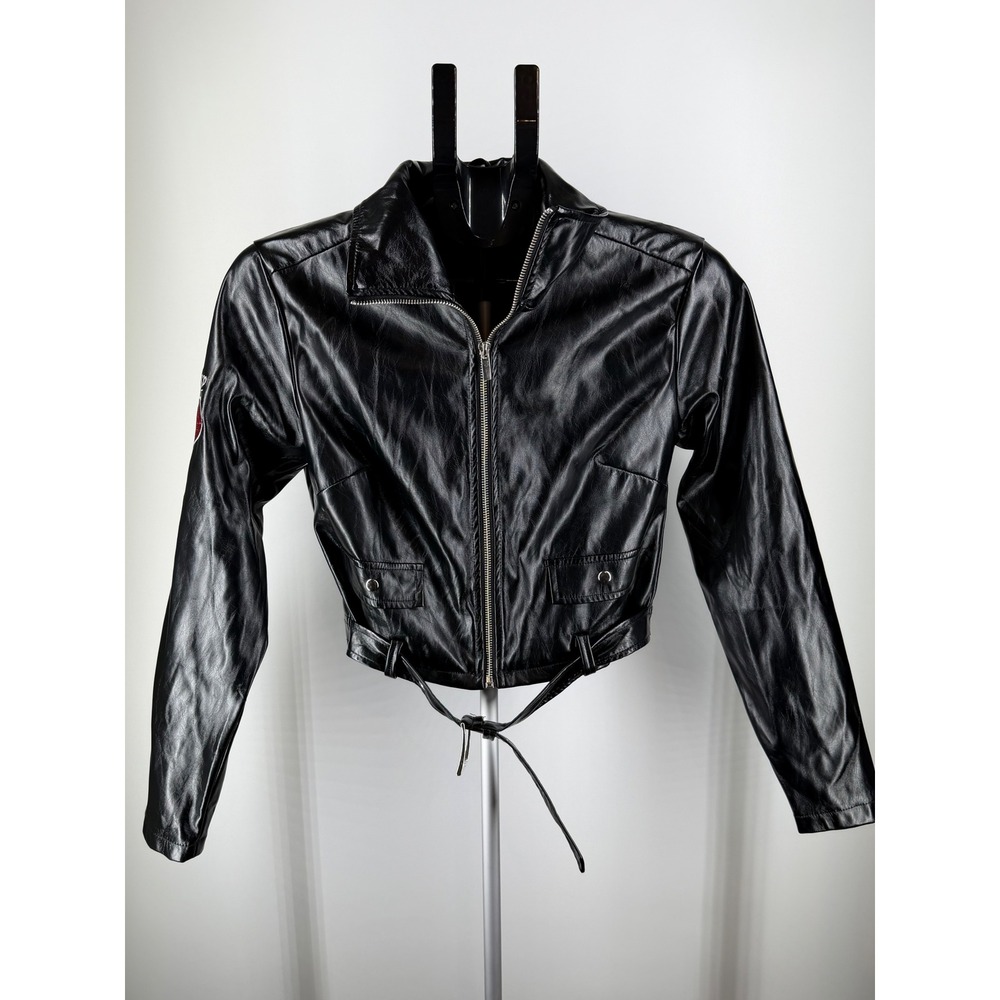 Chucky Horror Franchise Faux Leather Cropped Biker Jacket Black Small‎